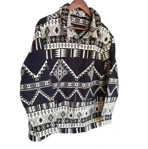 Black and White Textile Zip Up Jacket